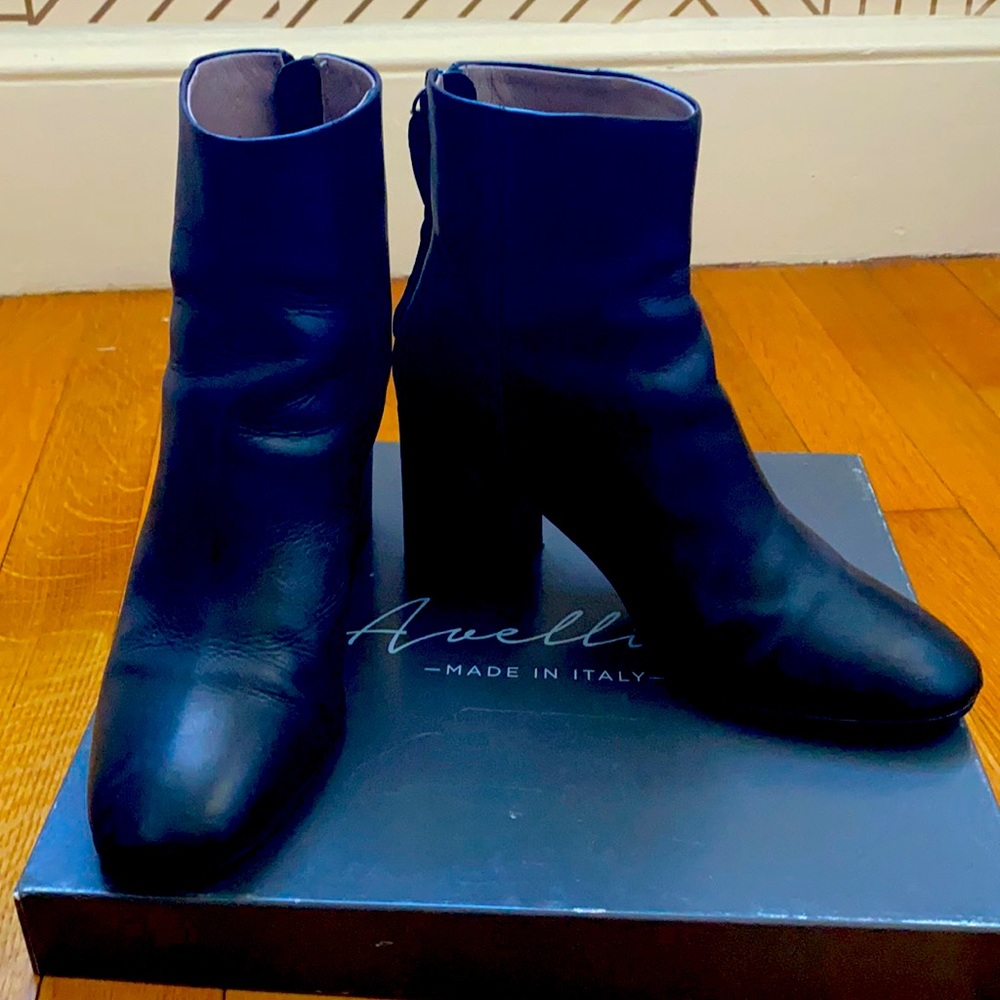 New Avellini VERO CUOIO Chelsea Block Heel Leather Booties 37 Italy, 7 US